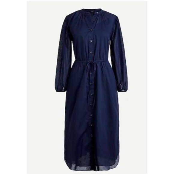 J. Crew Dresses & Skirts - J Crew Navy Blue Cotton Tie-Waist Cotton Voile Midi Dress Resort Women’s Size 4